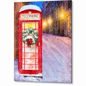 Red Phone Booth - British Christmas Metal Print
