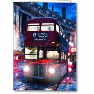 Routemaster Bus - Rainy London Greeting Card