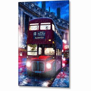 Routemaster Bus - Rainy London Metal Print