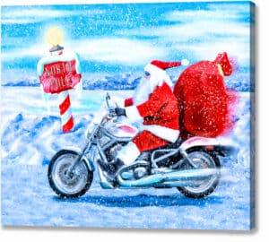 Santa Claus On A Motorcycle - Christmas Canvas Print