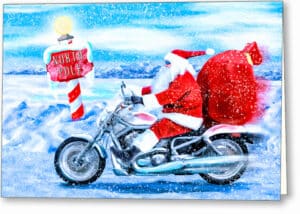 Santa Claus On A Motorcycle - Christmas Card