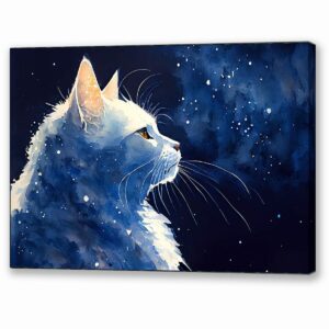 Stargazing - White Cat Canvas Print