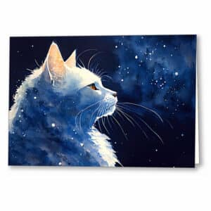 Stargazing - White Cat Greeting Card