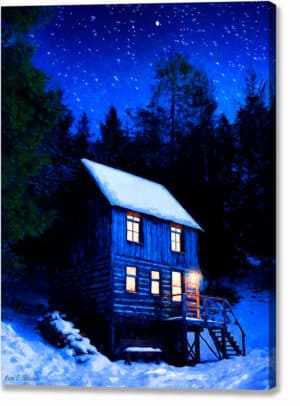 Starry Night - Snowy Cabin Canvas Print