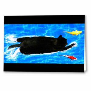 Swimming Cat - Surreal Greeting Card