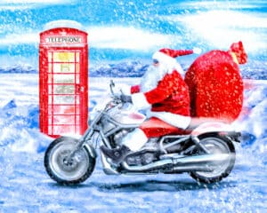 Telephone Box And Santa - British Christmas Art Print