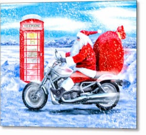 Telephone Box And Santa - British Christmas Metal Print
