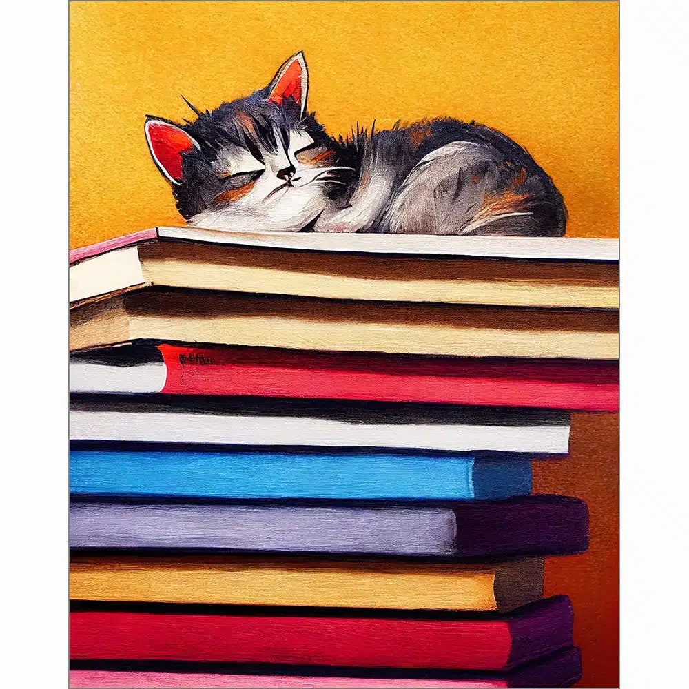 Cat on Book Stack. Kitty Classics Print Has the Look of an Ink Drawing With  Color. Art Print on Dictionary Page. -  Israel