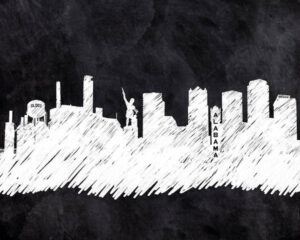 Birmingham Alabama Skyline Art - Chalkboard Silhouette Art Print