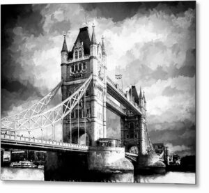 Tower Bridge - London Black And White Metal Print