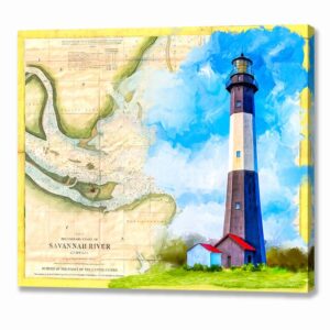 Tybee Island Lighthouse - Vintage Map Canvas Print