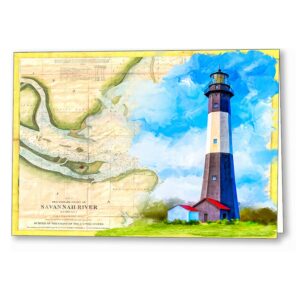 Tybee Island Lighthouse - Vintage Map Greeting Card