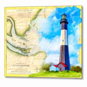 Tybee Island Lighthouse - Vintage Map Metal Print
