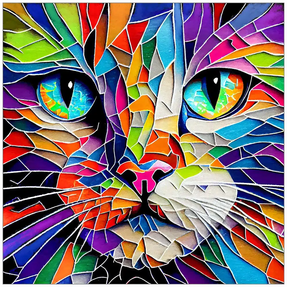 Vibrant Mosaic Style Cat Art Print