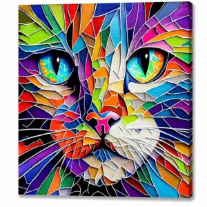 Vibrant Mosaic Style Cat Canvas Print