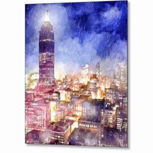 Vintage New York City - Rainy Night Metal Print