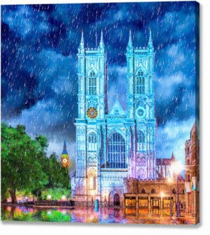Westminster Abbey In The Rain - London Canvas Print