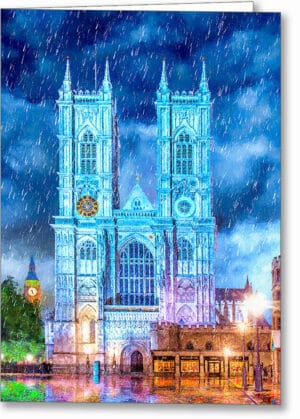Westminster Abbey In The Rain - London Greeting Card