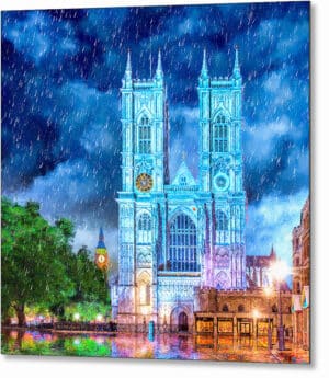 Westminster Abbey In The Rain - London Metal Print
