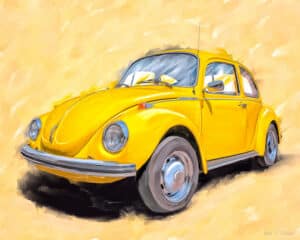 Yellow VW Beetle - Classic Car Art Print