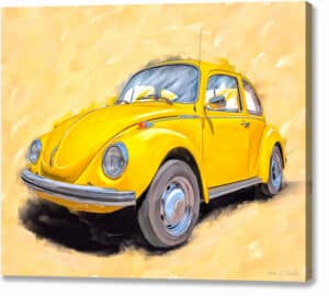 Yellow VW Beetle - Classic Car Canvas Print