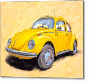 Yellow VW Beetle - Classic Car Metal Print