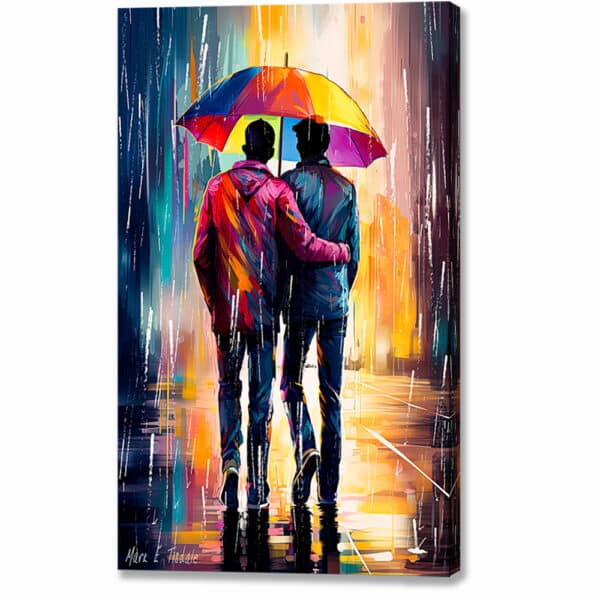 Gay Love In The Rain - a colorful and romantic wrapped canvas print