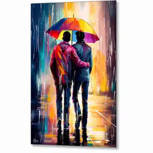 Gay Love In The Rain - a colorful and romantic metal print