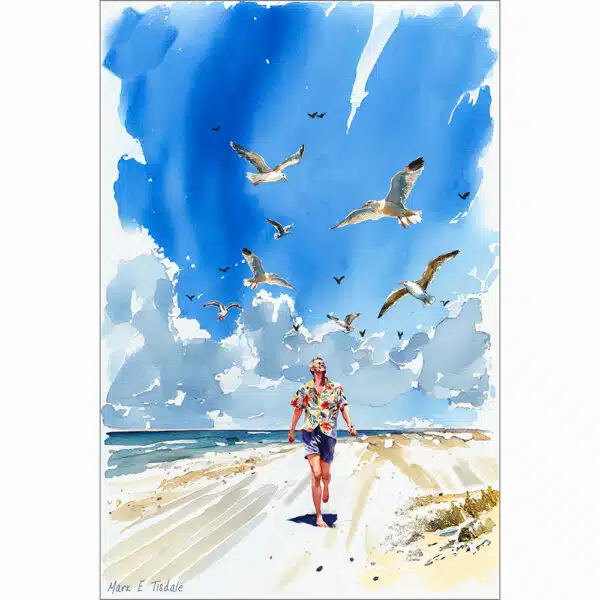 Liberating Moments - Gay themed art print featuring a beach scene