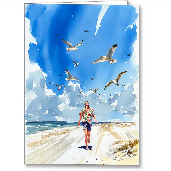 Liberating Moments - Gay themed greeting card featuring a beach scene