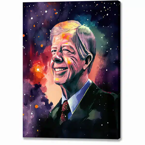 Colorful Jimmy Carter Canvas print featuring a portrait of the 39th US President against a celestial backdrop