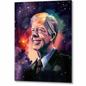 Colorful Jimmy Carter Metal Print featuring the beloved 39th US President against a celestial background