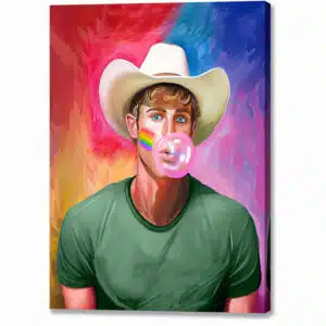 Colorful Gay Cowboy Canvas Print with a pop art pride-themed design