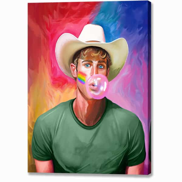 Colorful Gay Cowboy Canvas Print with a pop art pride-themed design