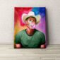 In situ view of a gay cowboy canvas print with bold pop art design and pride-themed color palette