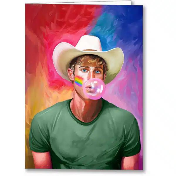 Bold and Colorful pop art pride themed design Gay Cowboy Greeting Card