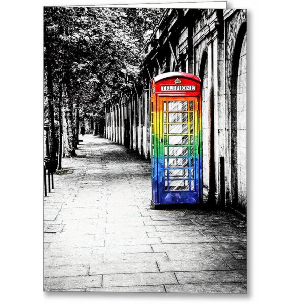 Rainbow pride colors British Phone Booth Greeting Card