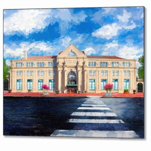 Historic Macon Georgia metal print featuring a sunny daytime view of the beau arts architecture of Terminal Station on Cherry Street in downtown